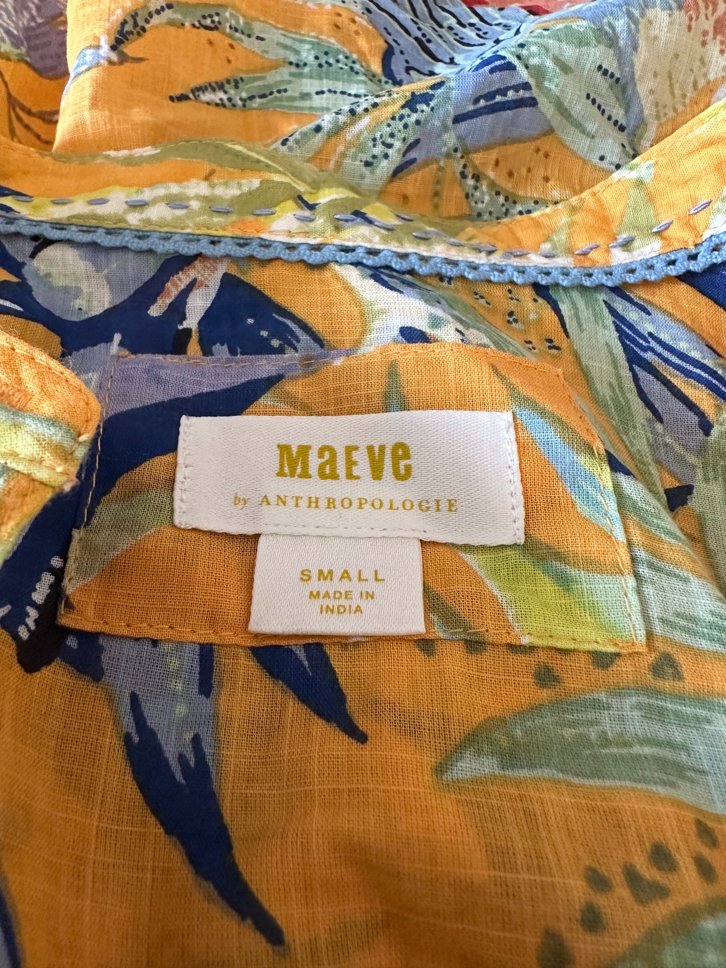 Maeve by Anthropologie Puff Sleeve Tropical Bird Blouse | Size Small
