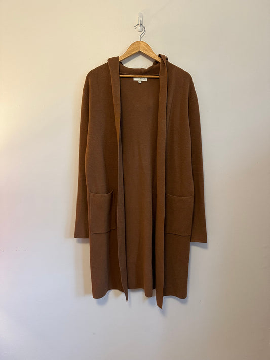 Pinch Cognac Brown Longline Hooded Open Front Cardigan Sweater |Size M/L