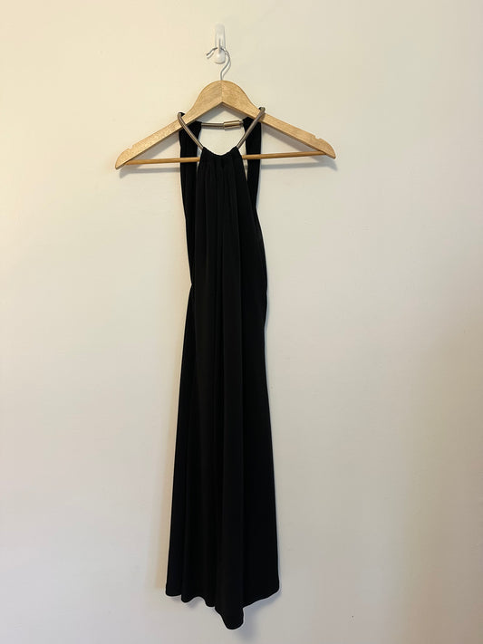 Calvin Klein Black Halter Dress with Gold Snake Chain Neck | Size 10