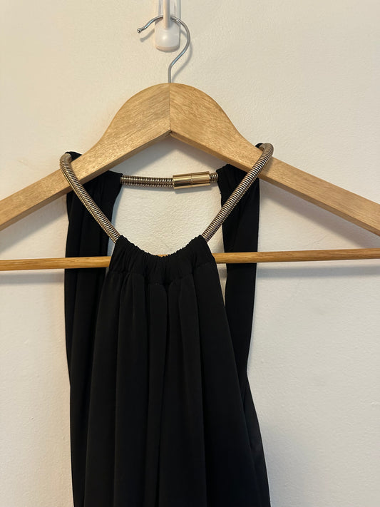 Calvin Klein Black Halter Dress with Gold Snake Chain Neck | Size 10
