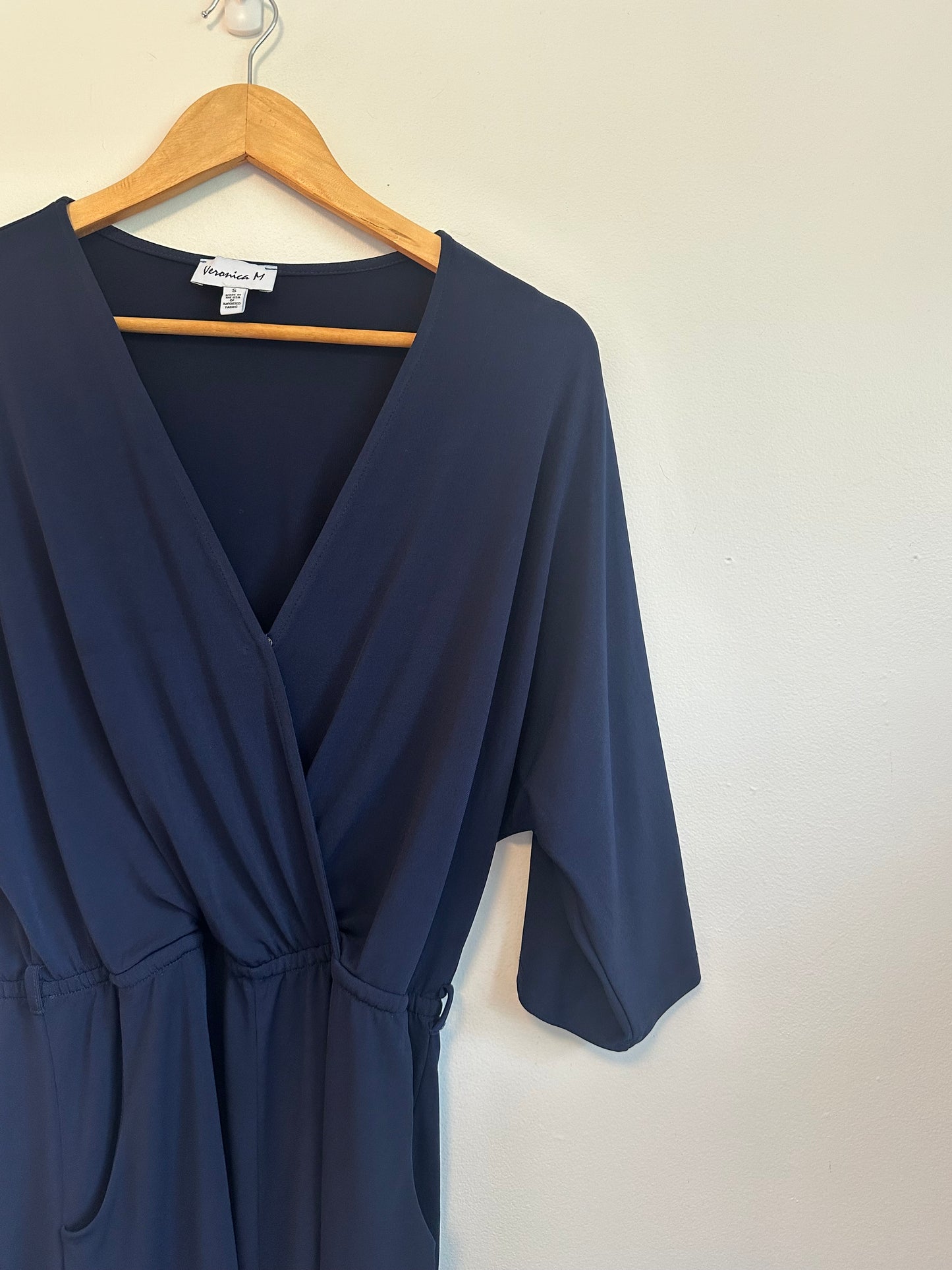 Veronica M Navy Blue Kimono Sleeve Stretch Romper | Size Small