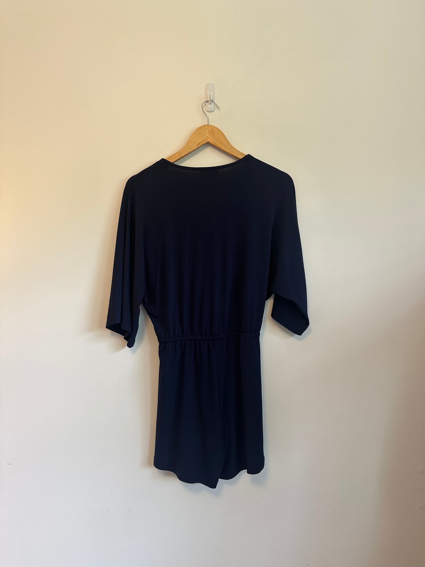 Veronica M Navy Blue Kimono Sleeve Stretch Romper | Size Small