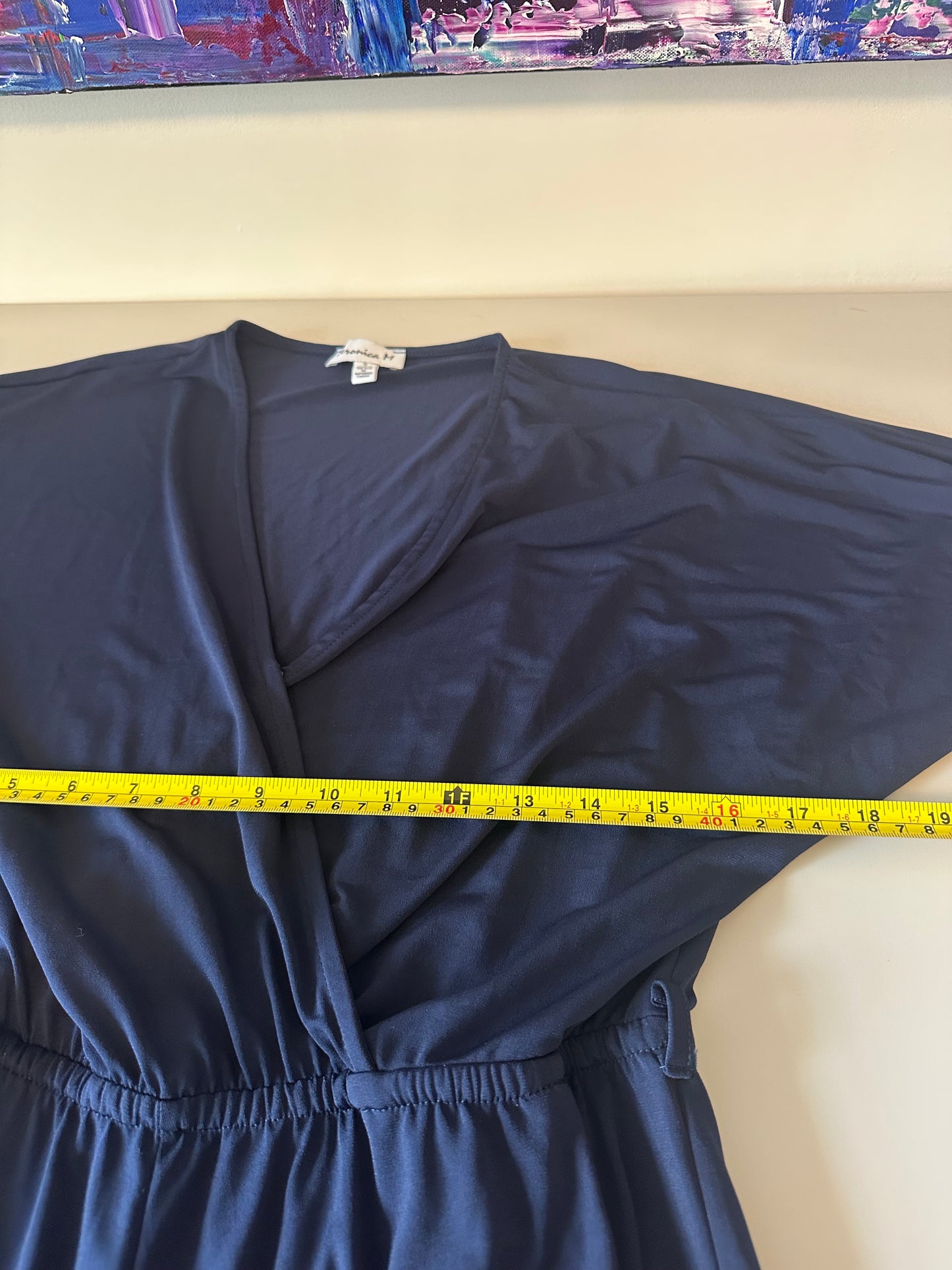 Veronica M Navy Blue Kimono Sleeve Stretch Romper | Size Small