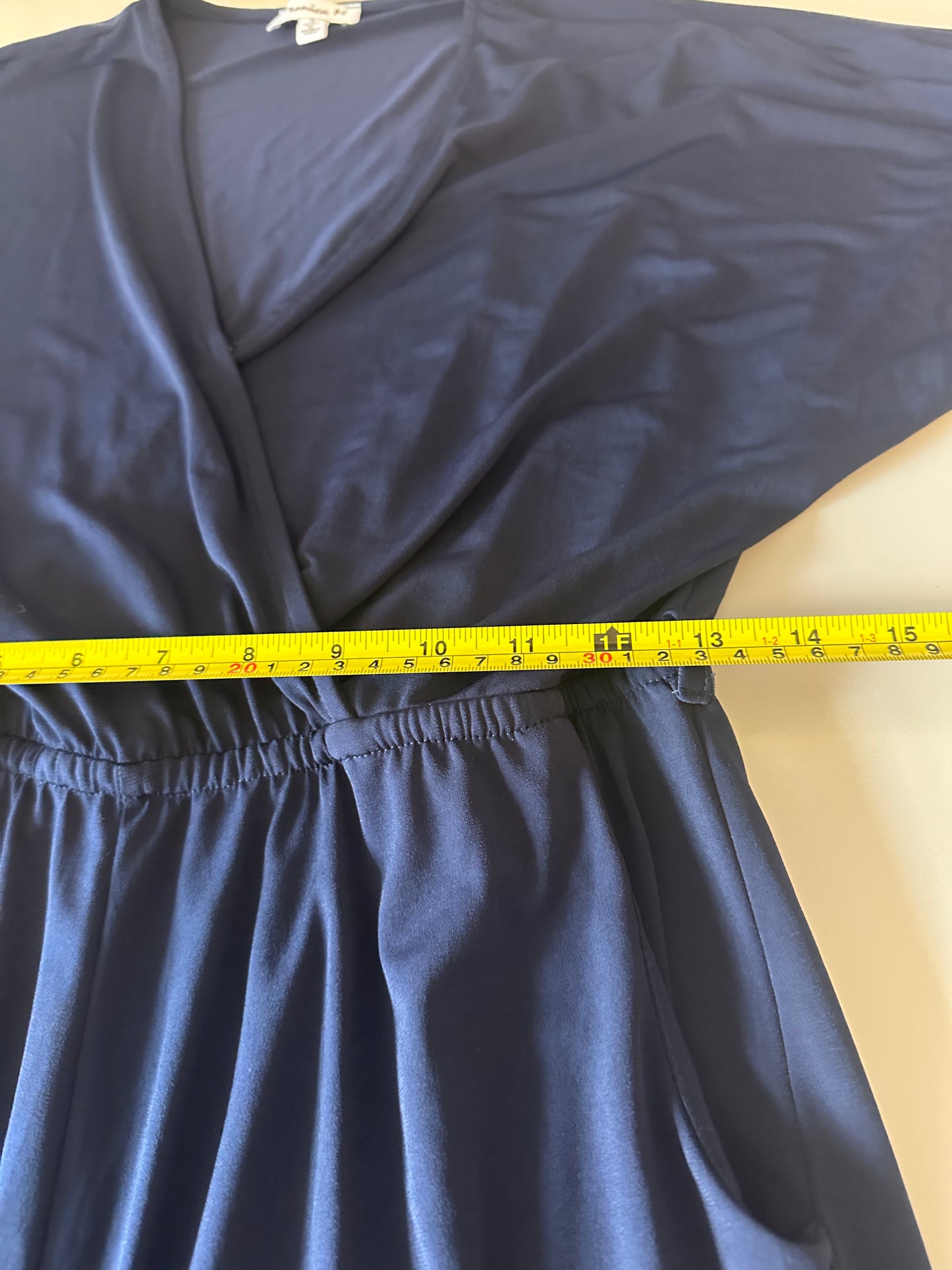 Veronica M Navy Blue Kimono Sleeve Stretch Romper | Size Small