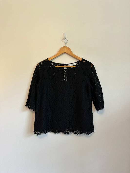 Cupcakes & Cashmere Black Lace 3/4 Sleeve Blouse | Size XS