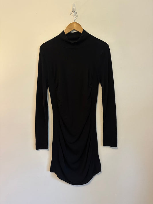 Express Black Mock Neck Ruched Long Sleeve Bodycon Dress | Size Large