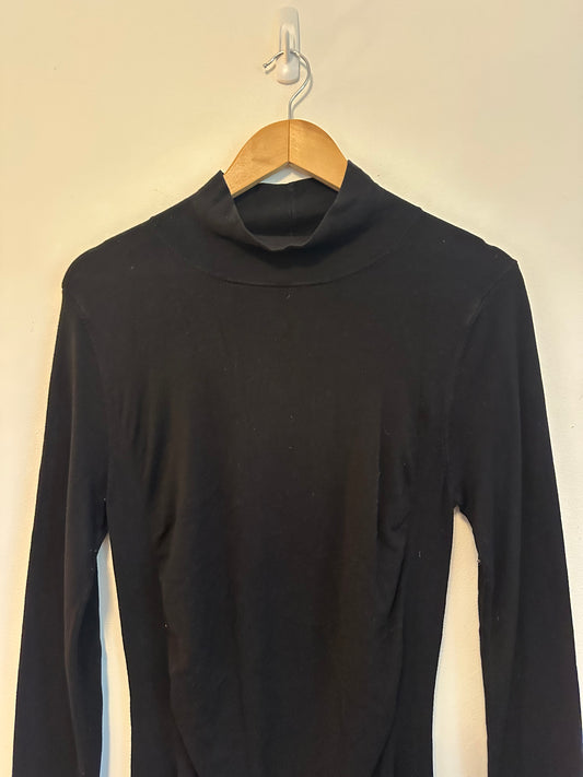 Express Black Mock Neck Ruched Long Sleeve Bodycon Dress | Size Large