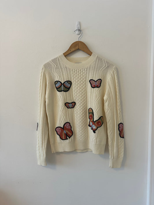 Jamison Ivory Knit Sweater with Butterly Patches | Size Small