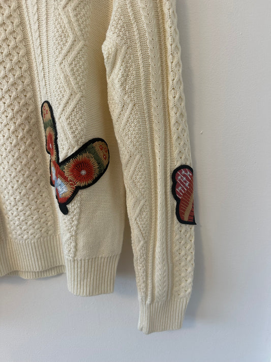 Jamison Ivory Knit Sweater with Butterly Patches | Size Small
