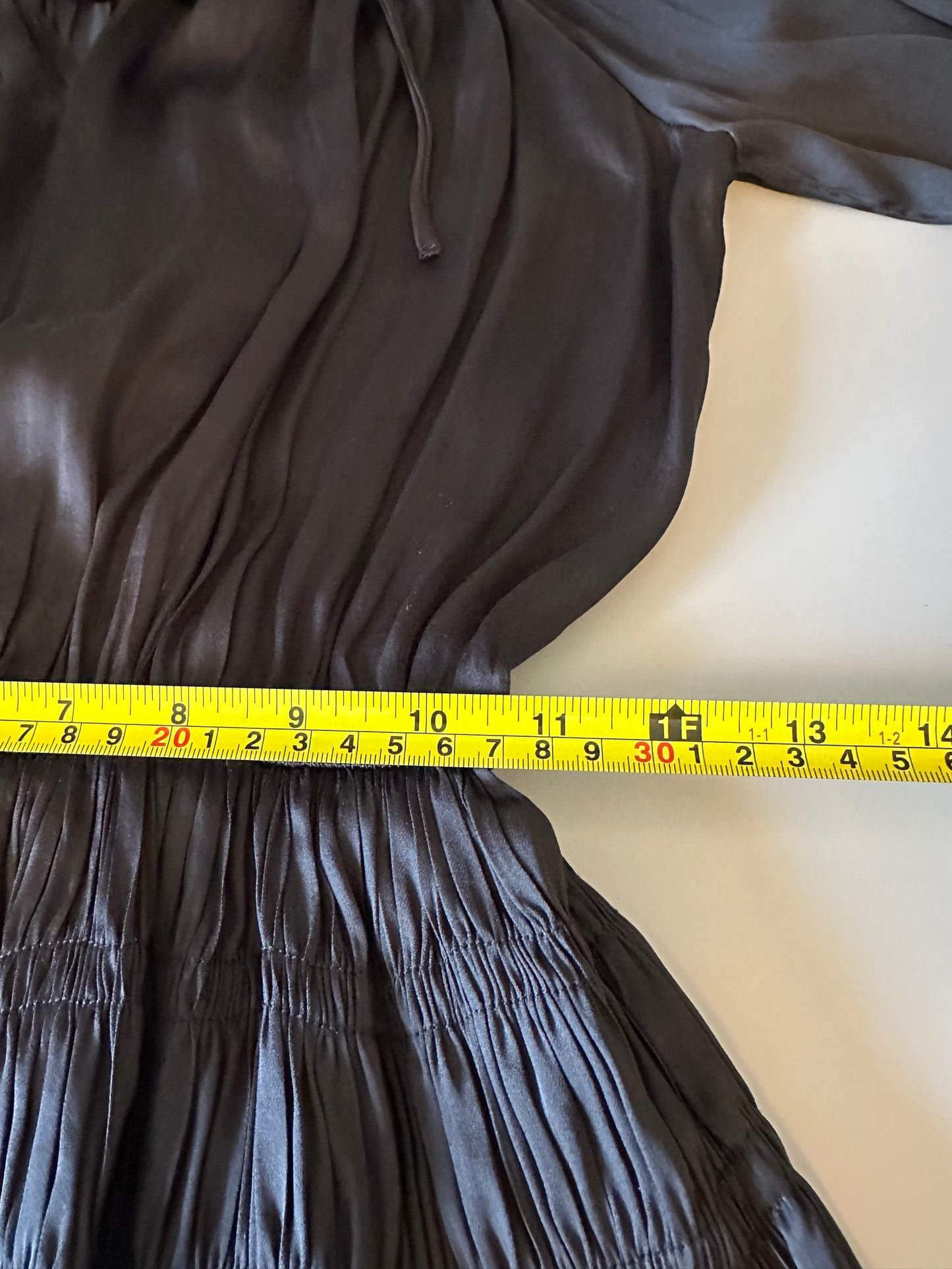 Reset by Jane Kate Satin Smocked Long Sleeve Mini Dress in Black | Size Small