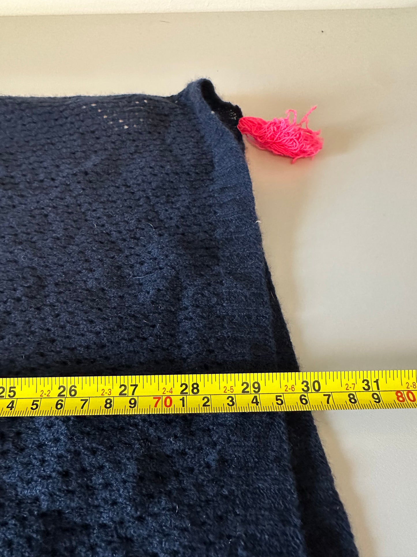 NWT Brodie Cashmere Asymmetrical Navy Blue Poncho with Pink Tassels