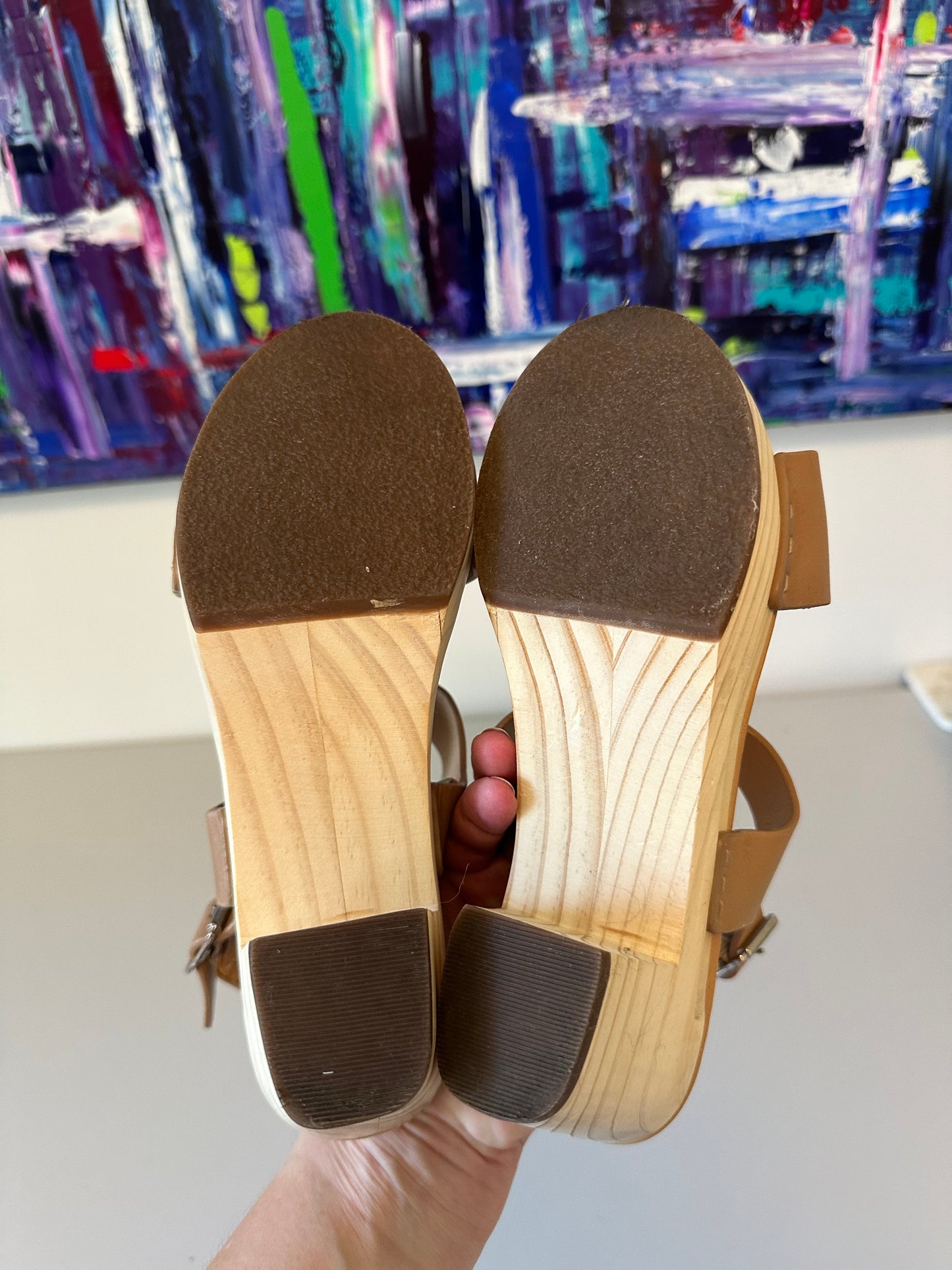 New Nisolo All Day Open Toe Clog in Almond Leather | Size 6.5