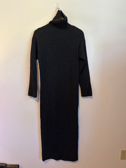 DKNY Donna Karan 100% Wool Ribbed Turtleneck Sweater Dress in Black | Size Small