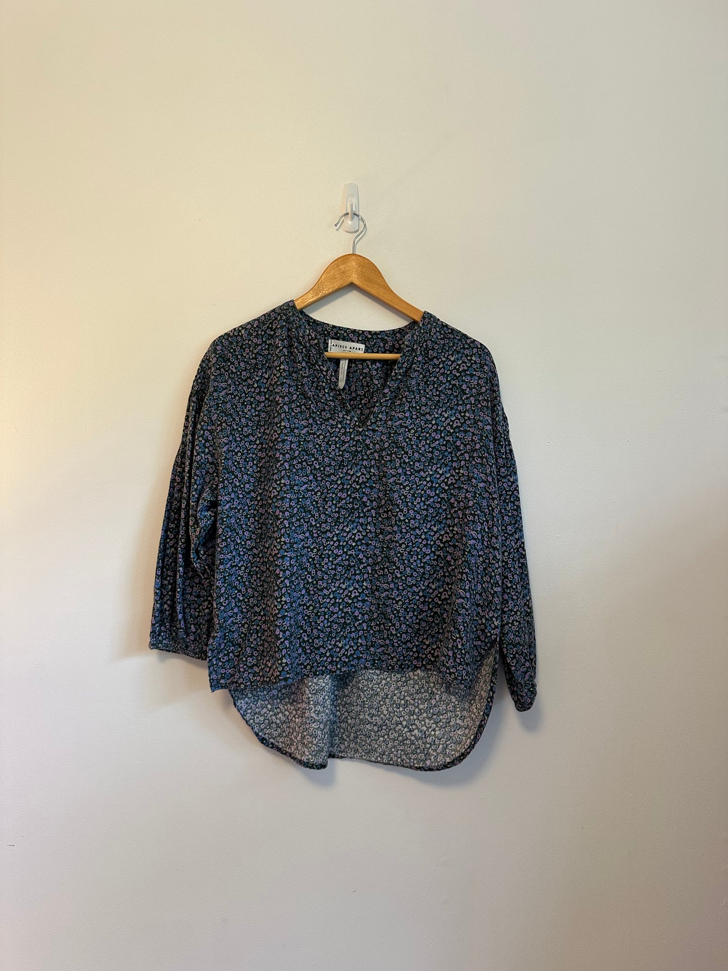 Apiece Apart Marit Shirred Blouse in Violet Floral Cotton | Size XS