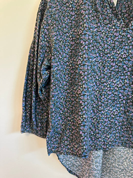 Apiece Apart Marit Shirred Blouse in Violet Floral Cotton | Size XS