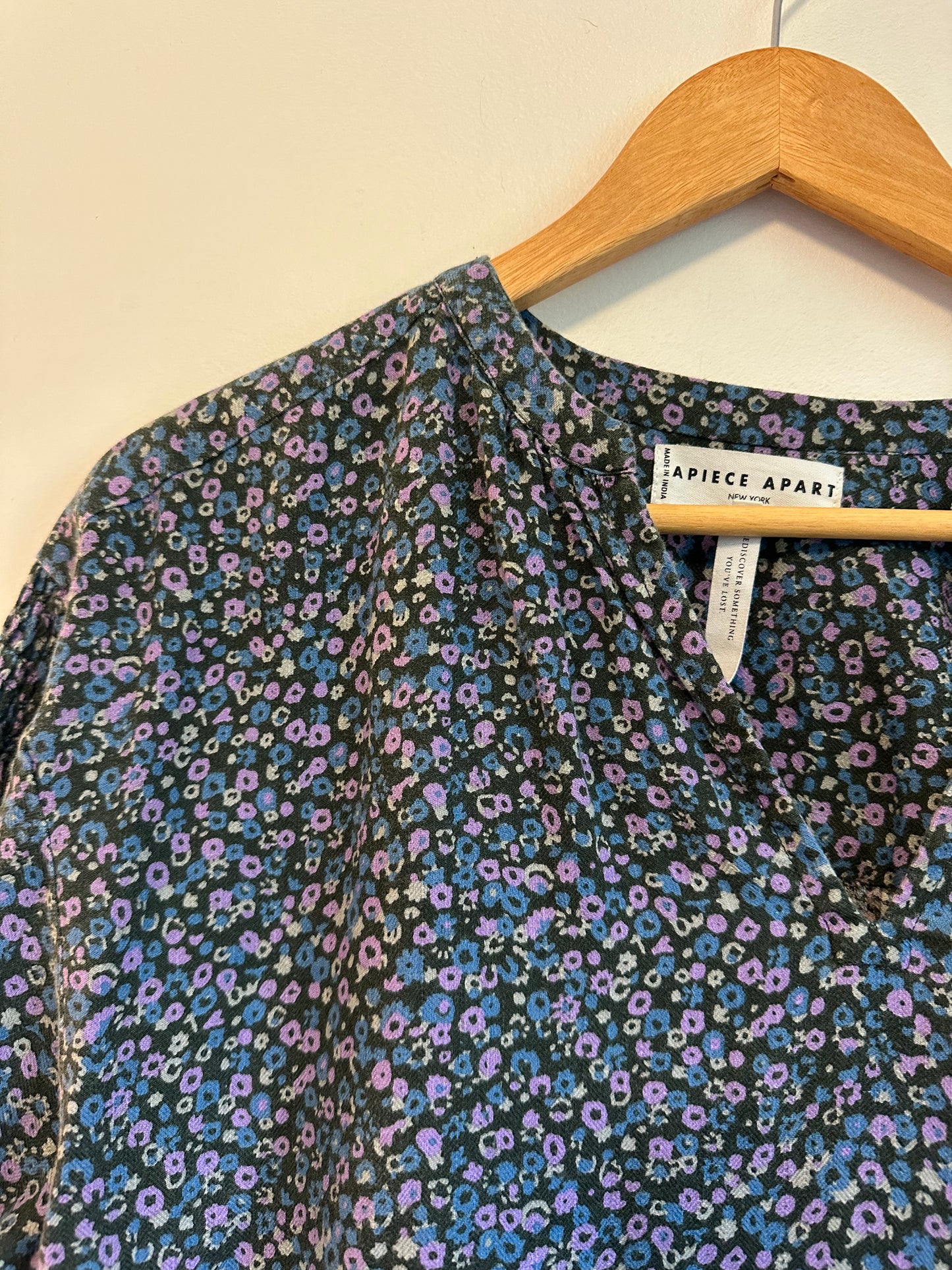 Apiece Apart Marit Shirred Blouse in Violet Floral Cotton | Size XS