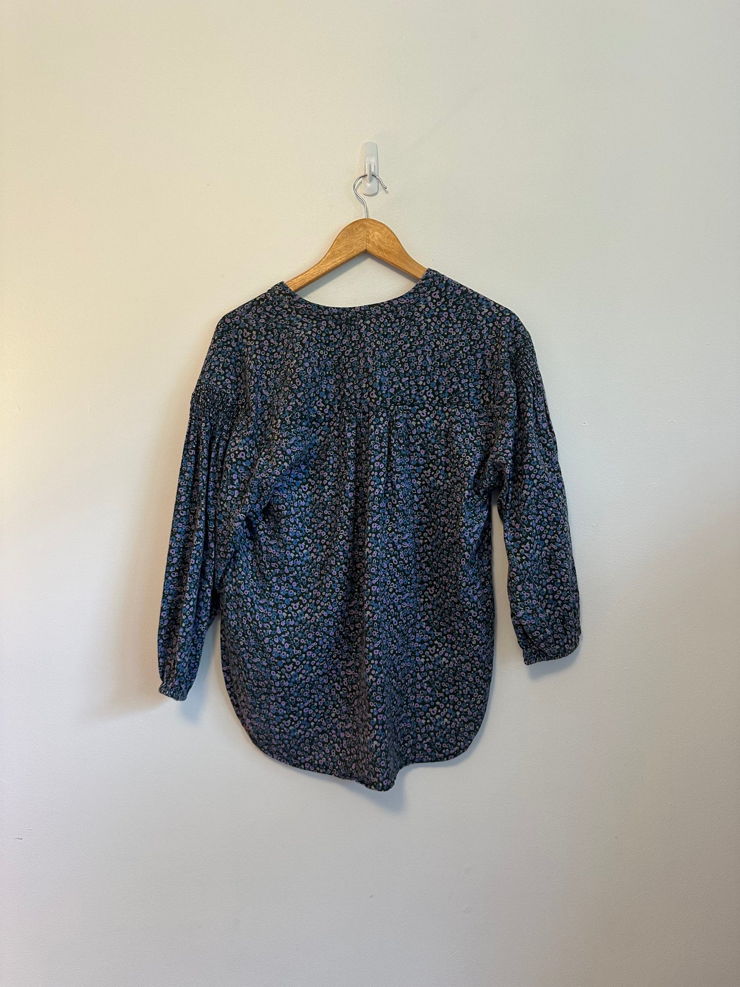 Apiece Apart Marit Shirred Blouse in Violet Floral Cotton | Size XS