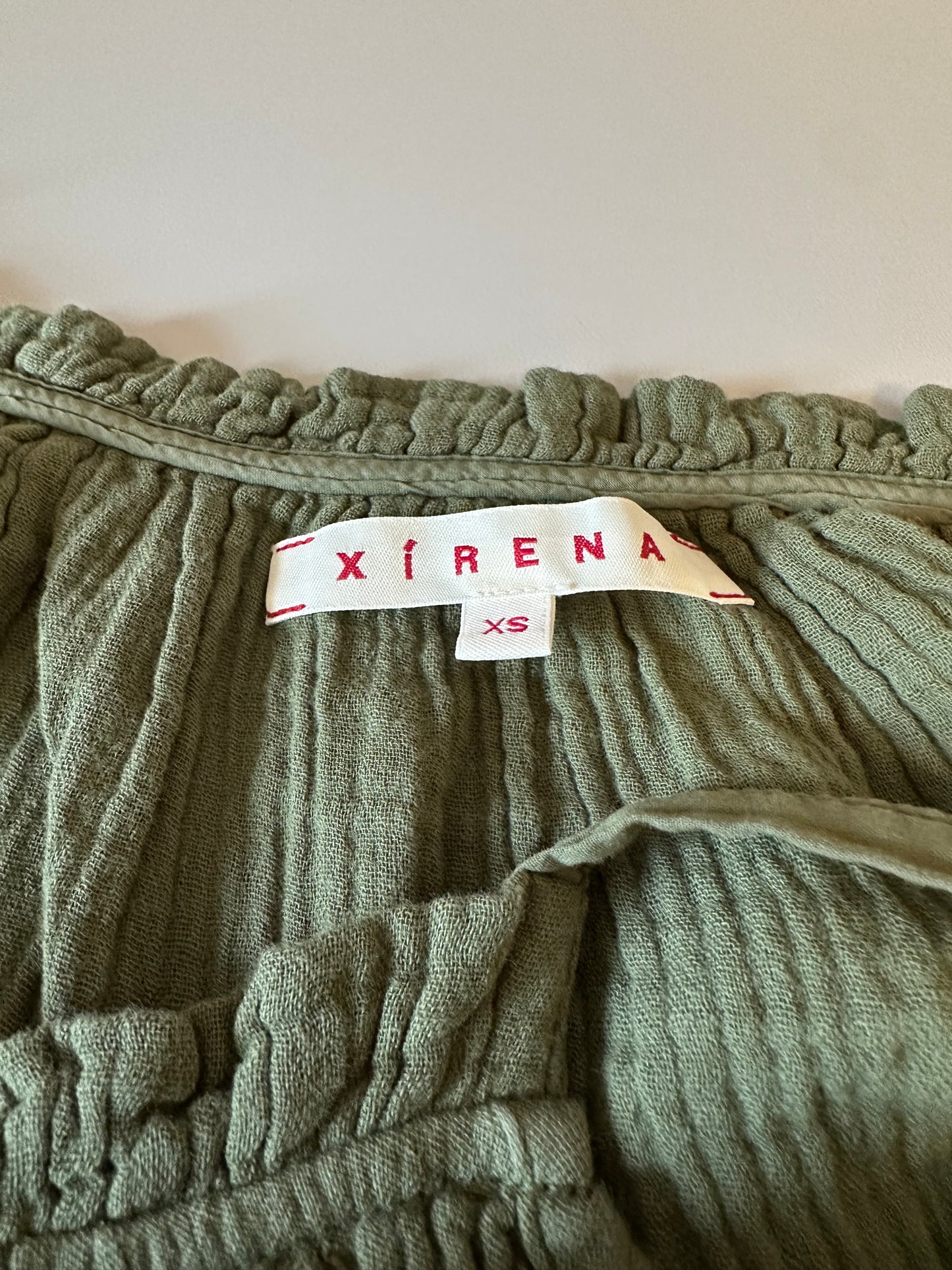 Xirena Cotton Gauze Tiered Midi Dress in Olive Green | Size XS