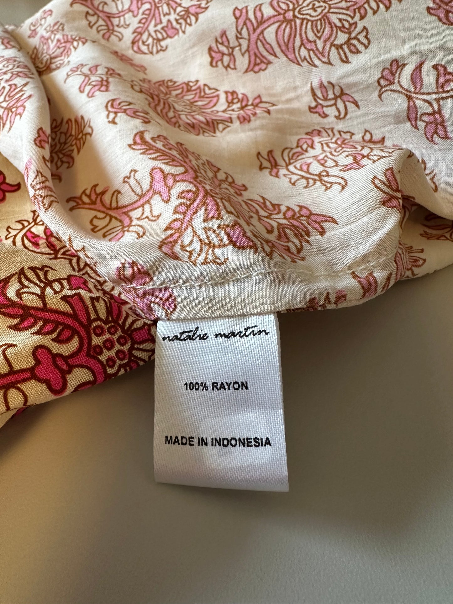 Natalie Martin Isobel Side Slit 3/4 Sleeve Midi Dress - Beige and Pink | Size XS