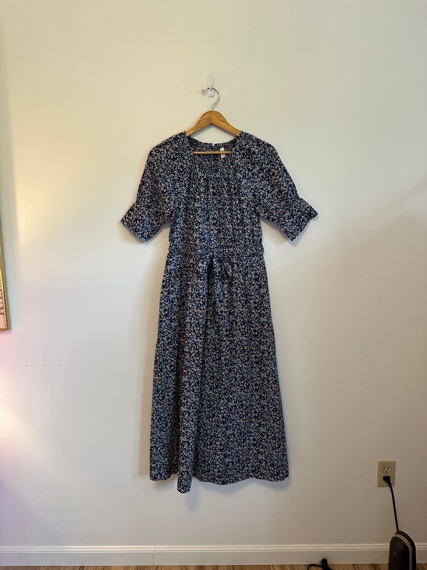Mirth Cotton Maxi Dress in Navy Floral Print | Size XS