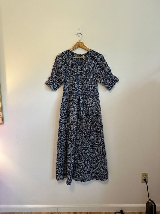 Mirth Cotton Maxi Dress in Navy Floral Print | Size XS