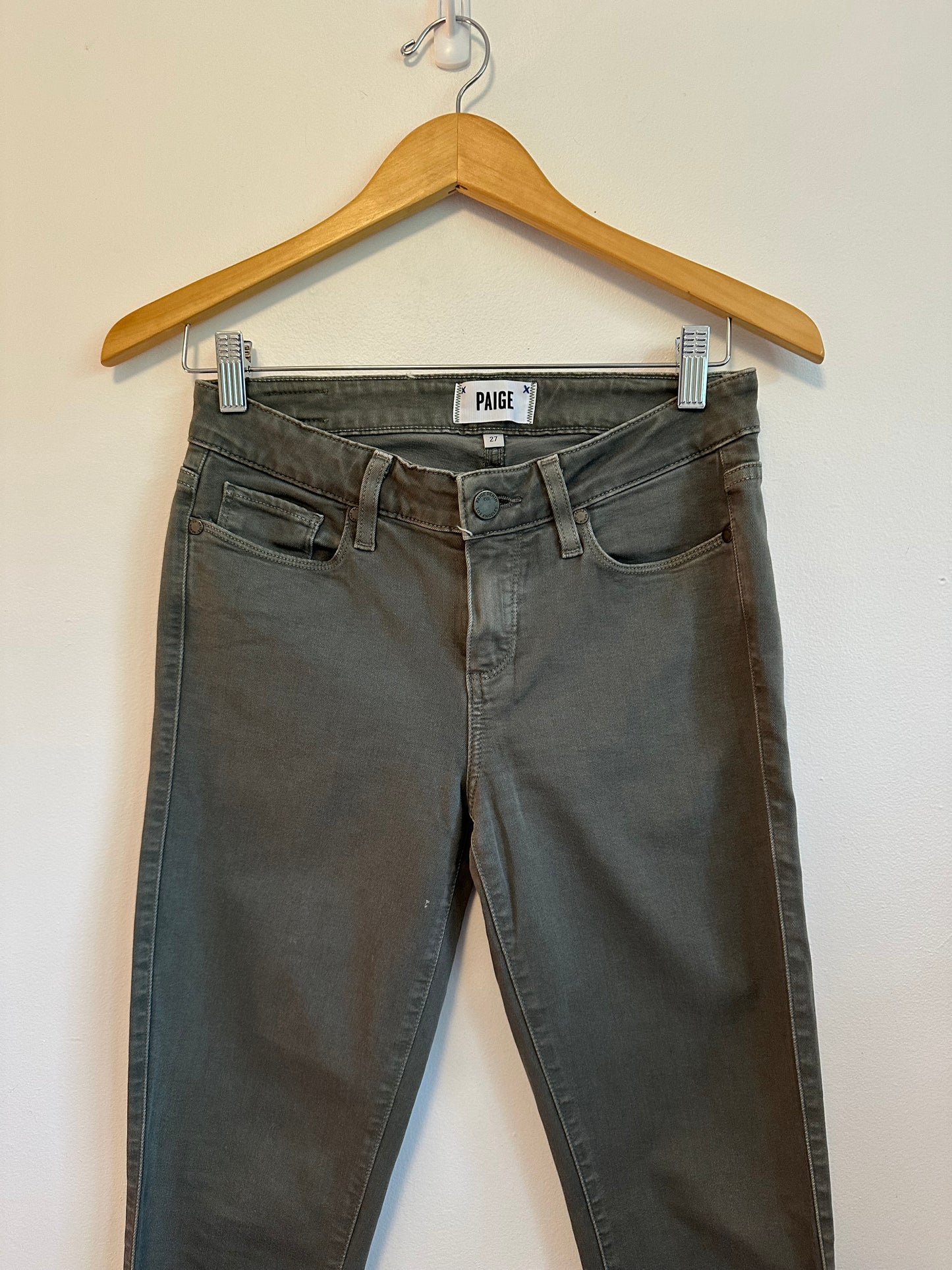 Paige Verdugo Ankle Skinny Jeans in Olive Green | Size 27