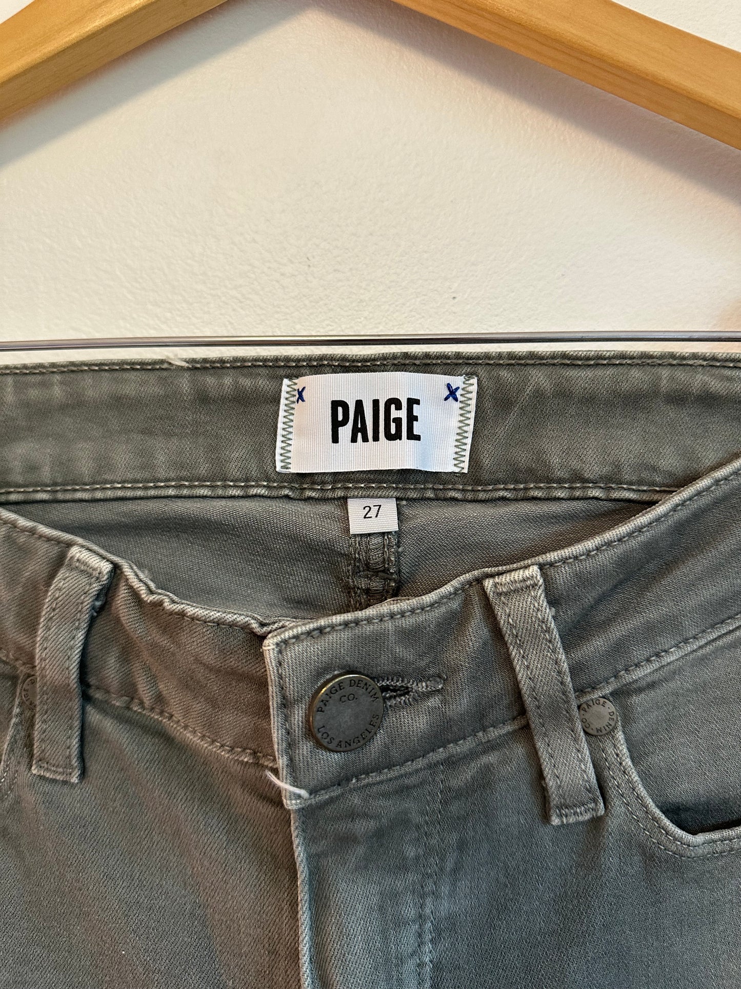 Paige Verdugo Ankle Skinny Jeans in Olive Green | Size 27