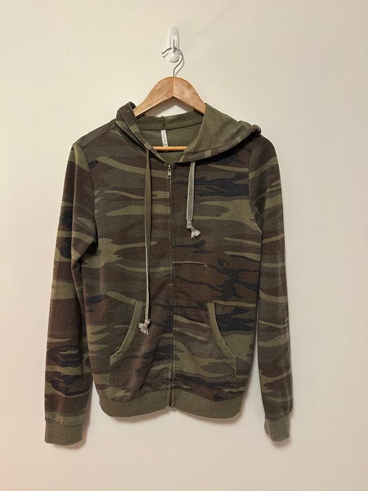 Z Supply Zip Up Hoodie Green and Brown Camouflage | Size Small