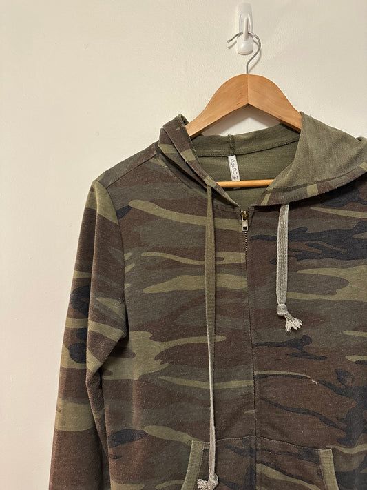 Z Supply Zip Up Hoodie Green and Brown Camouflage | Size Small