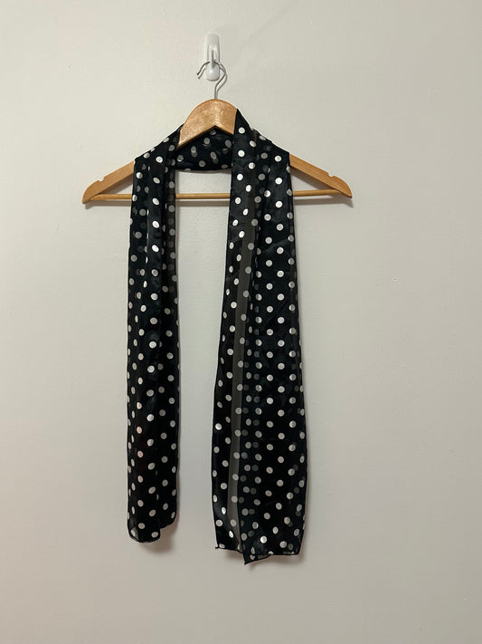 Vintage Style Black White Polka Dot Sheer Striped Neck Scarf