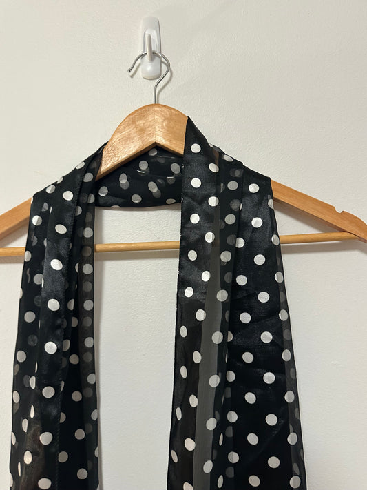 Vintage Style Black White Polka Dot Sheer Striped Neck Scarf