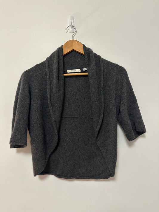 Neiman Marcus 100% Cashmere Shawl Collar Open Front Cardigan in Gray | Size Small