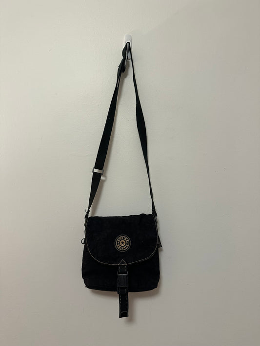 Kipling Black Small Crinkled Nylon Crossbody Buckle Flap Messenger Bag