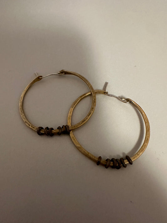 Jennifer Kahn Brass Hoop Earrings with Silver Heishi Beads