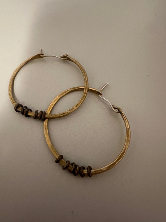 Jennifer Kahn Brass Hoop Earrings with Silver Heishi Beads