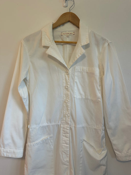 Xirena Long Sleeve Button Front Romper in White Cotton | Size XS