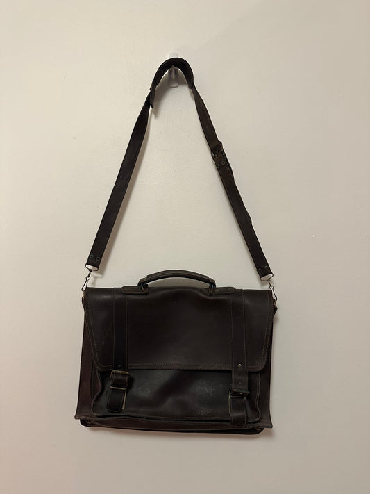 Vintage Dark Brown Leather Messenger Crossbody Satchel Bag