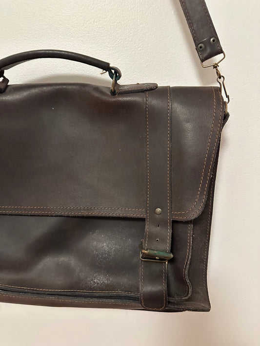 Vintage Dark Brown Leather Messenger Crossbody Satchel Bag