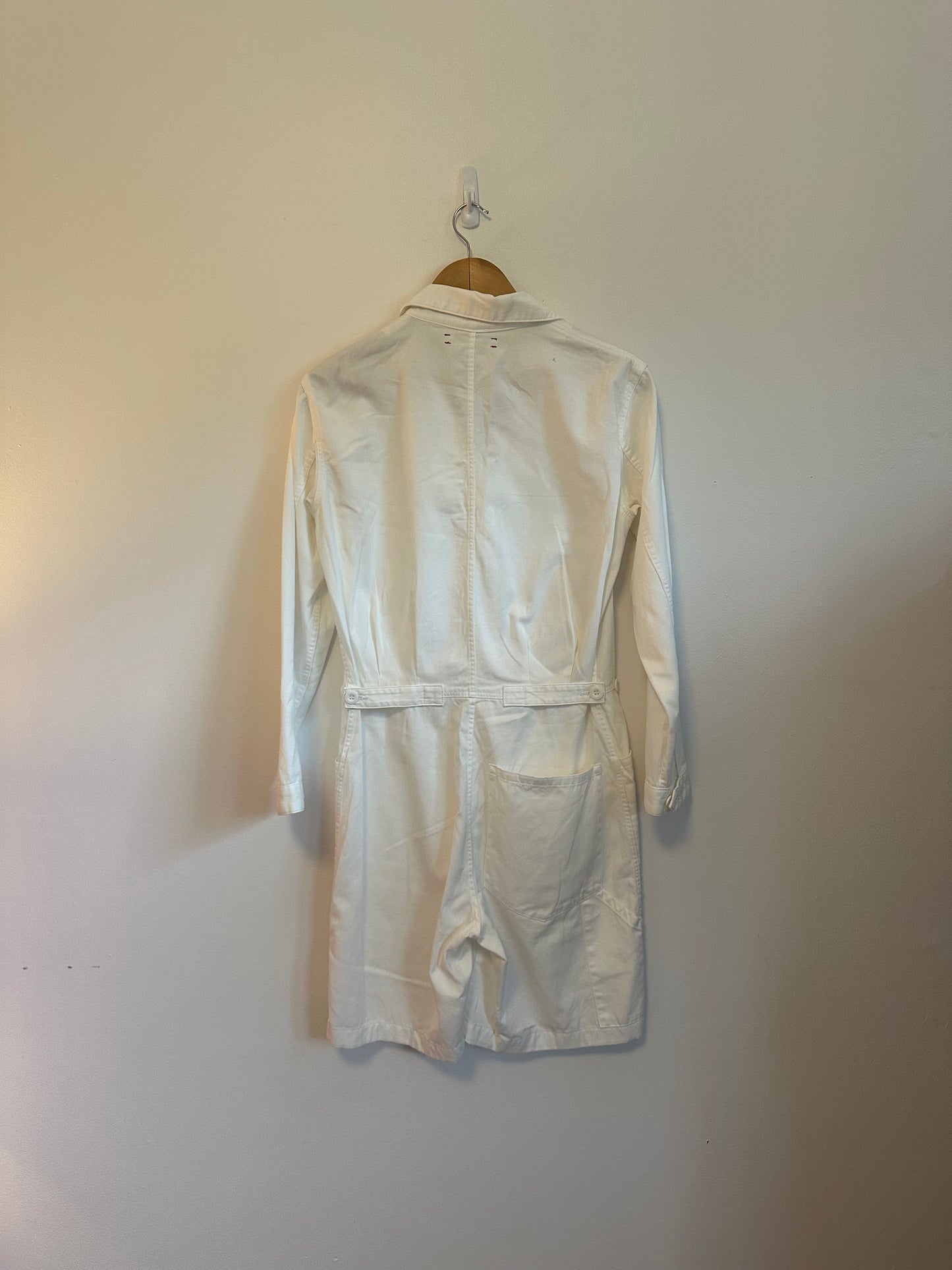 Xirena Long Sleeve Button Front Romper in White Cotton | Size XS