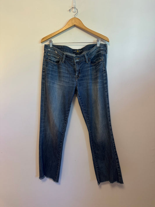 Lucky Brand Zoe Bootcut Blue Denim Frayed Hem Jeans | Size 12/31
