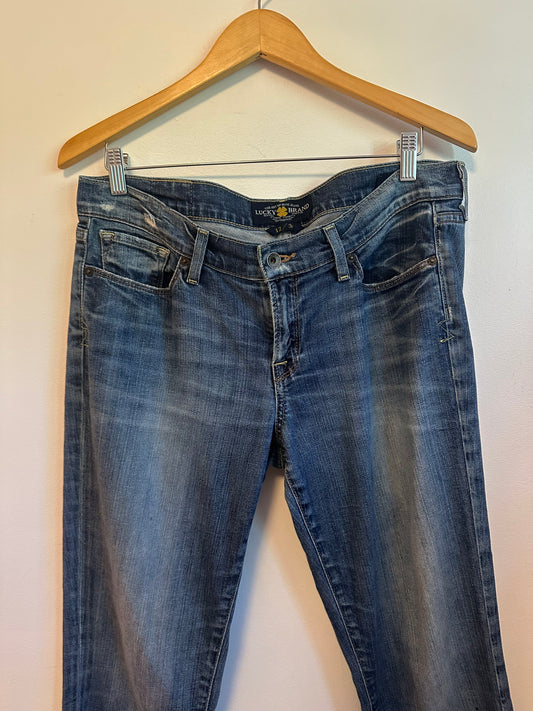 Lucky Brand Zoe Bootcut Blue Denim Frayed Hem Jeans | Size 12/31