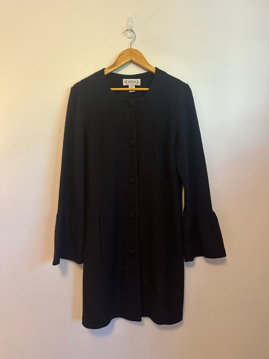 Nanette Lepore Black 100% Wool Bell Sleeve Button Front Coat Jacket | Size Medium