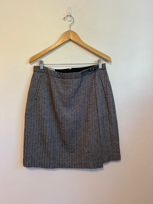 LL Bean Gray Cotton Herringbone Wrap Skirt | Size 10