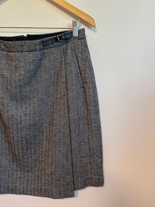 LL Bean Gray Cotton Herringbone Wrap Skirt | Size 10