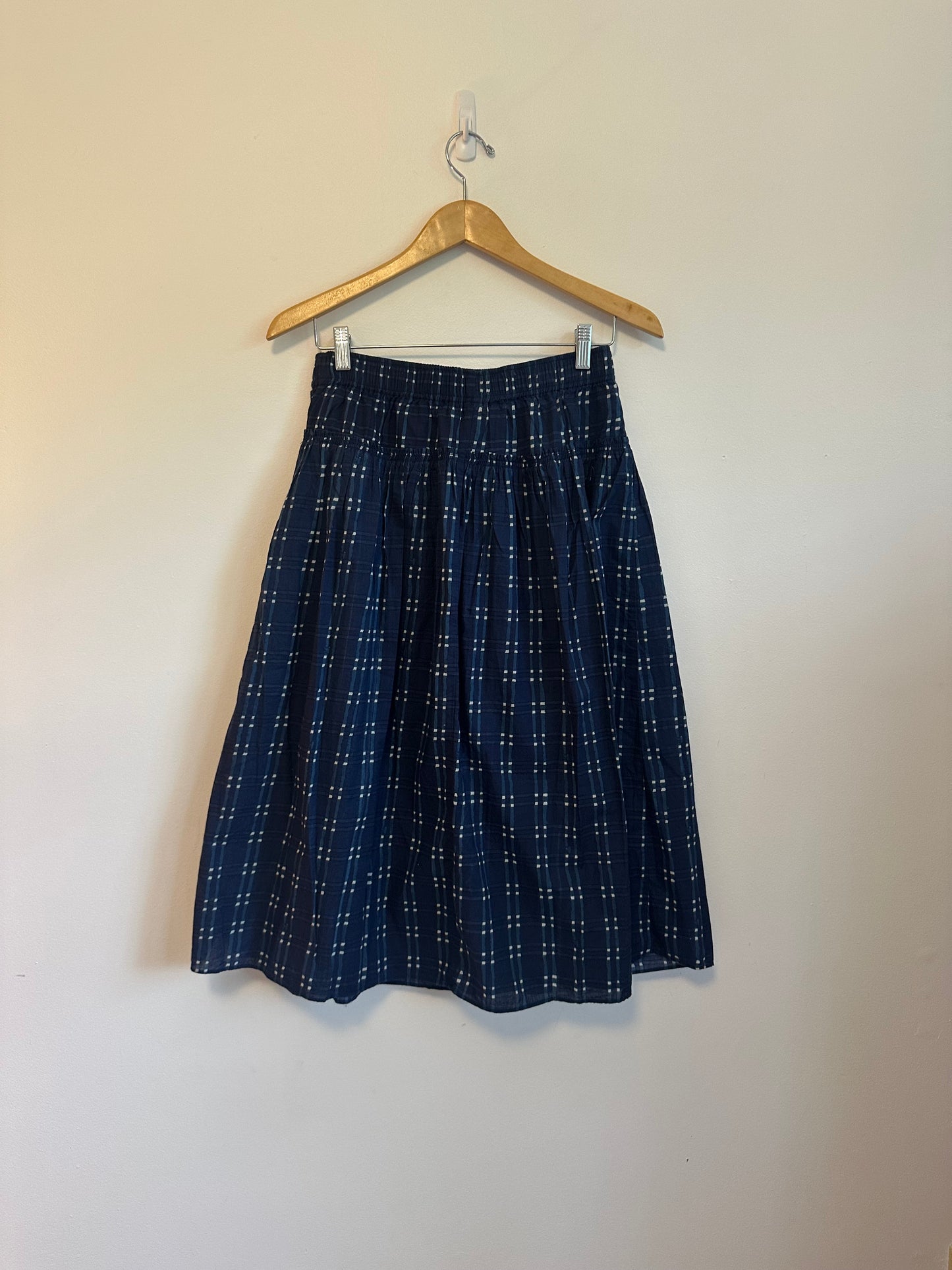 Madewell Pull-On Midi Skirt in Shibori Indigo Plaid | Size XS