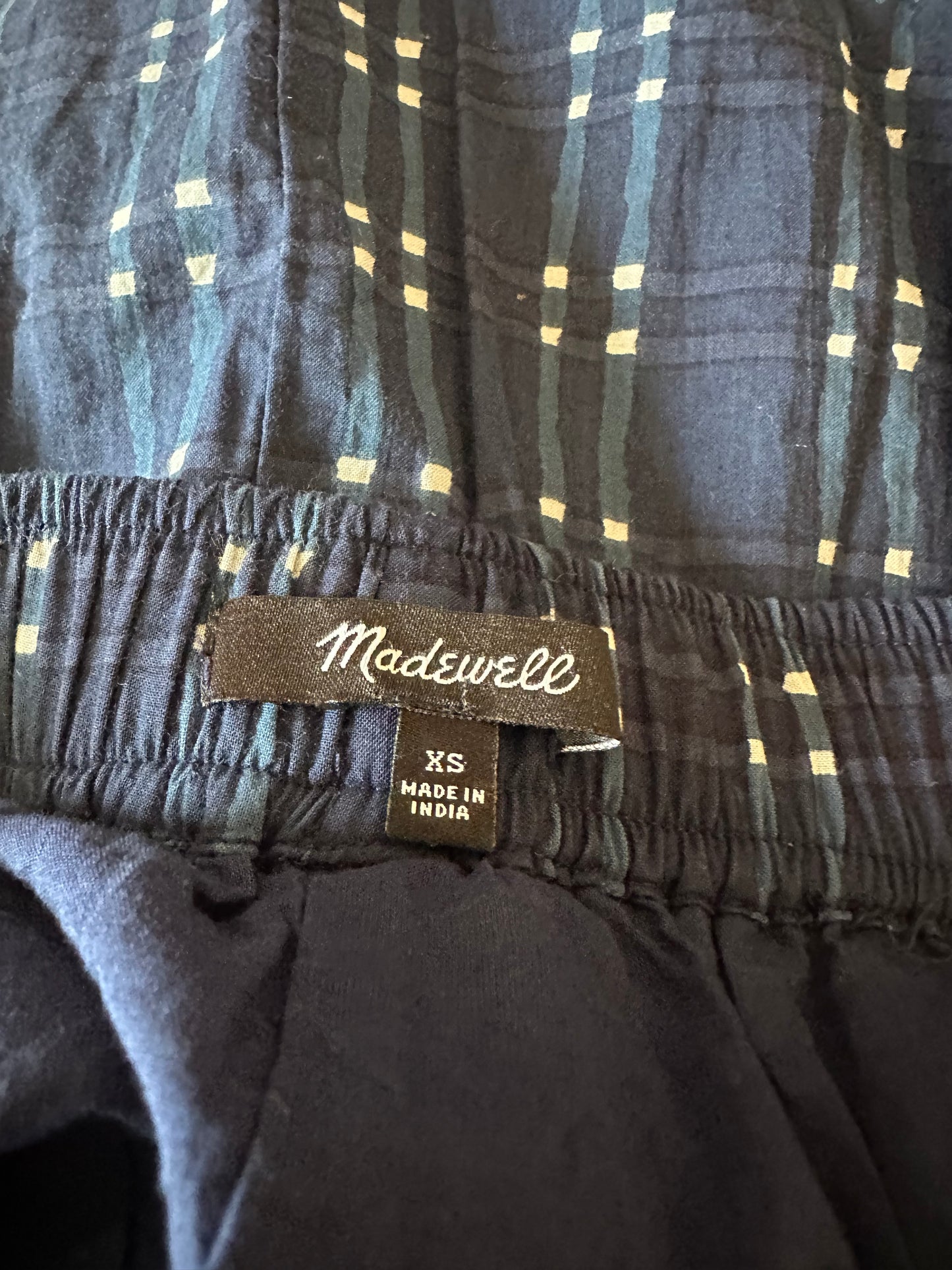 Madewell Pull-On Midi Skirt in Shibori Indigo Plaid | Size XS