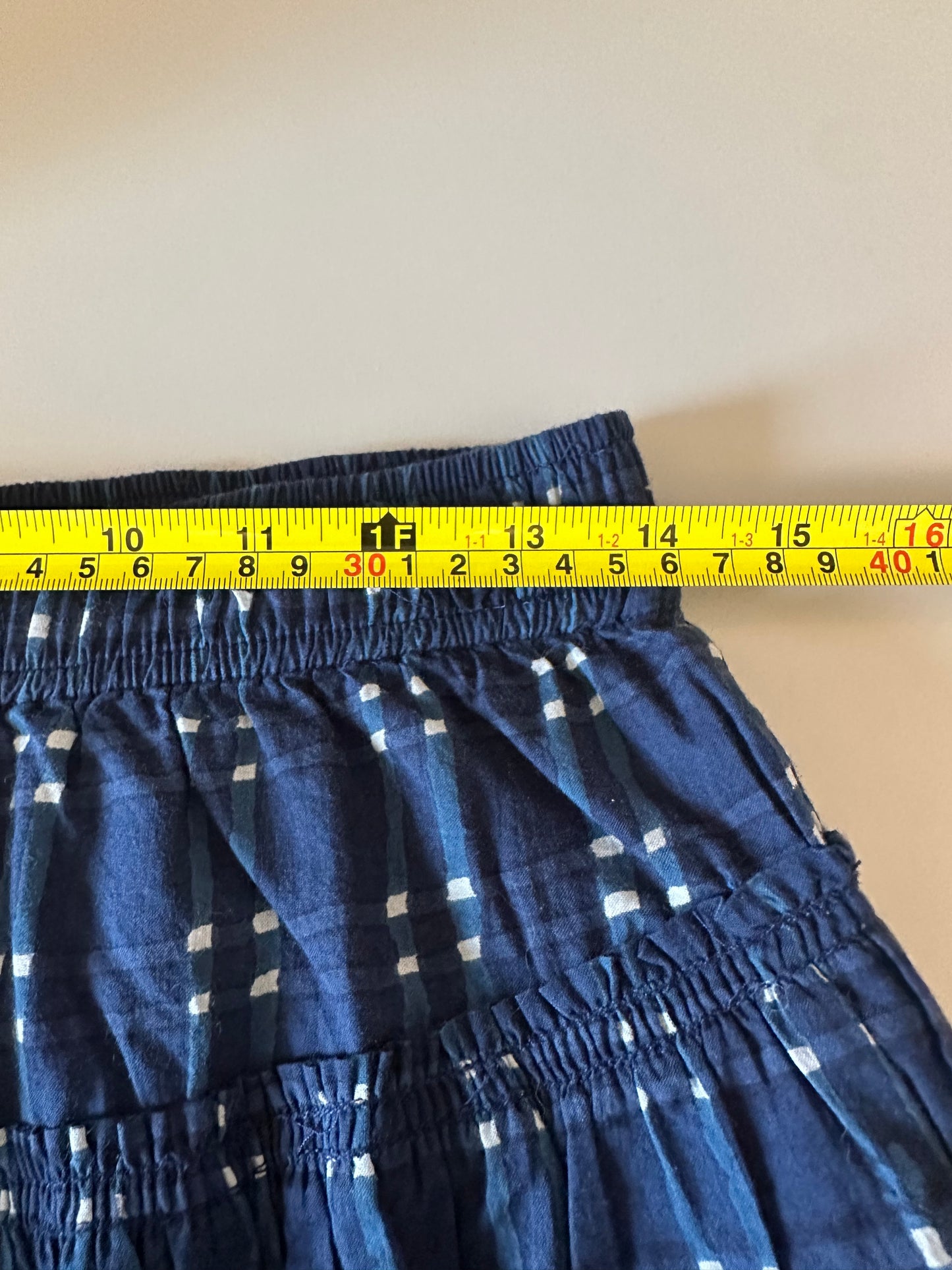 Madewell Pull-On Midi Skirt in Shibori Indigo Plaid | Size XS