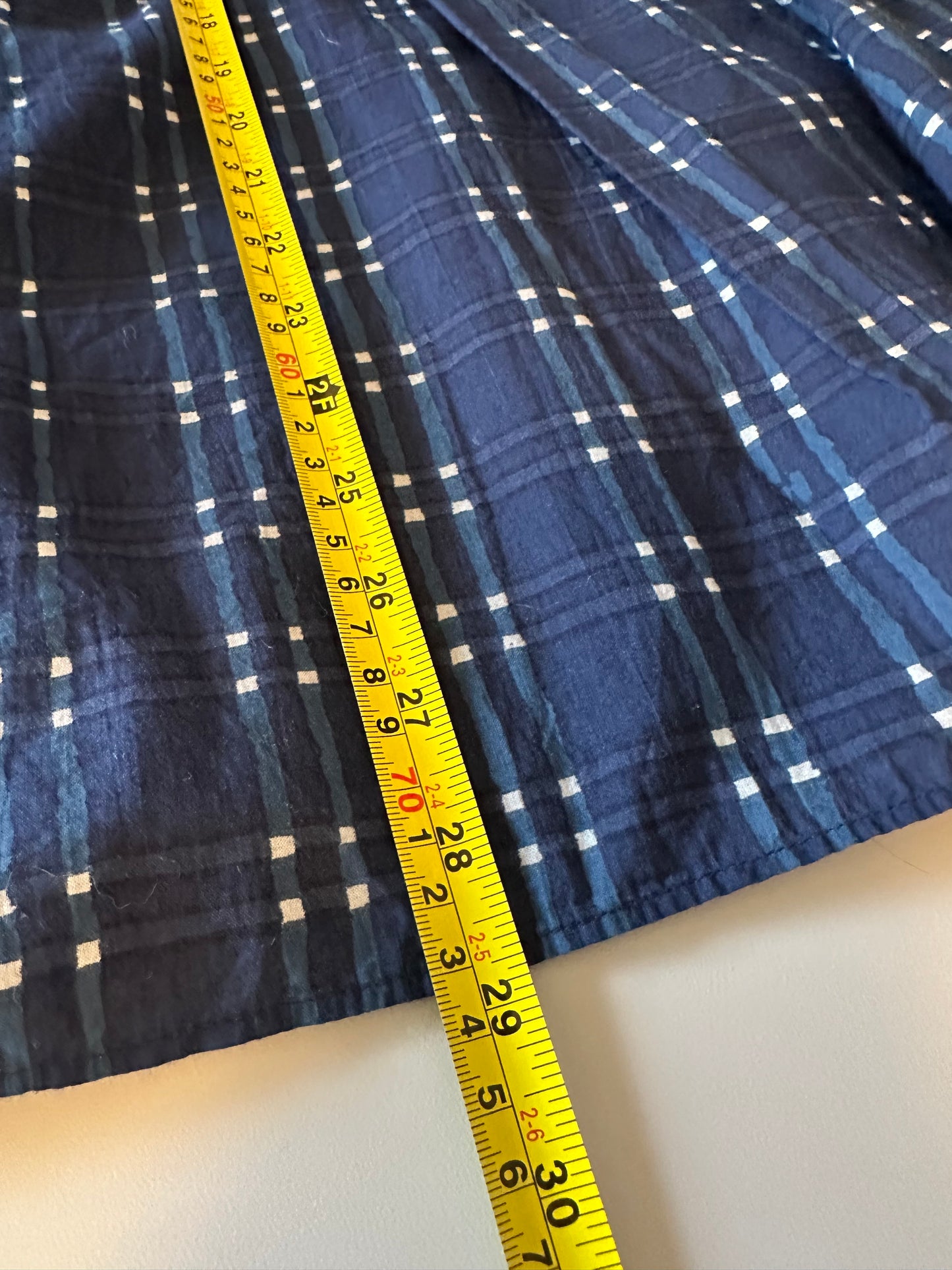 Madewell Pull-On Midi Skirt in Shibori Indigo Plaid | Size XS