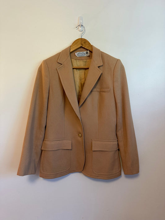 Vintage The Villager Camel Wool Blend Blazer Jacket in Tan | Size 10