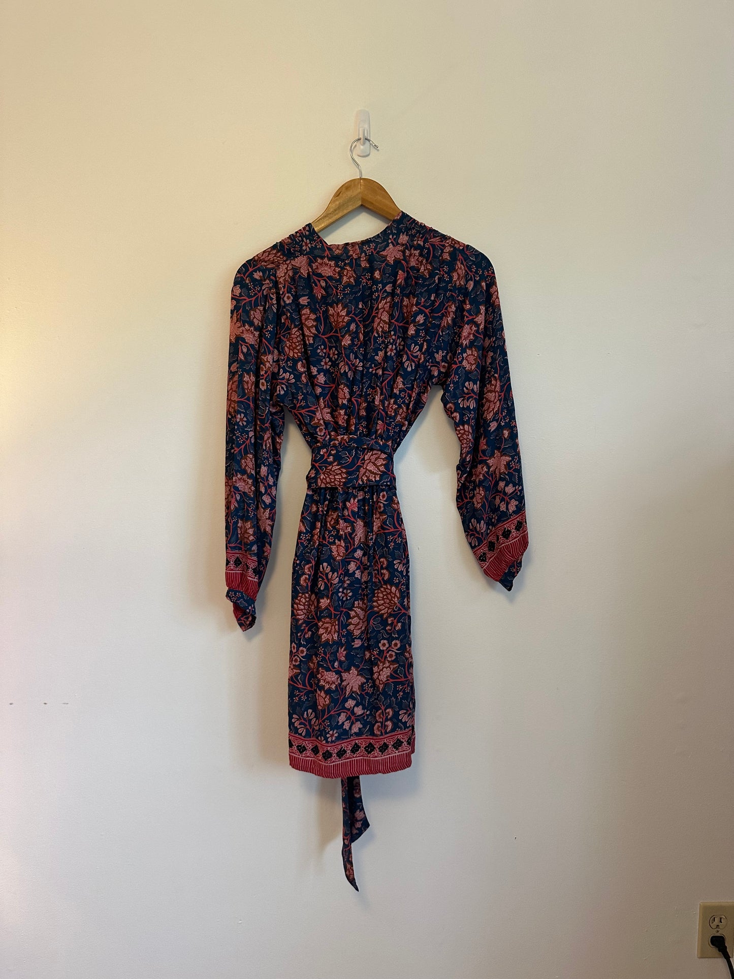 NWT Natalie Martin Nico Long Sleeve Dress with Sash in Indigo Dahlia Floral | XS